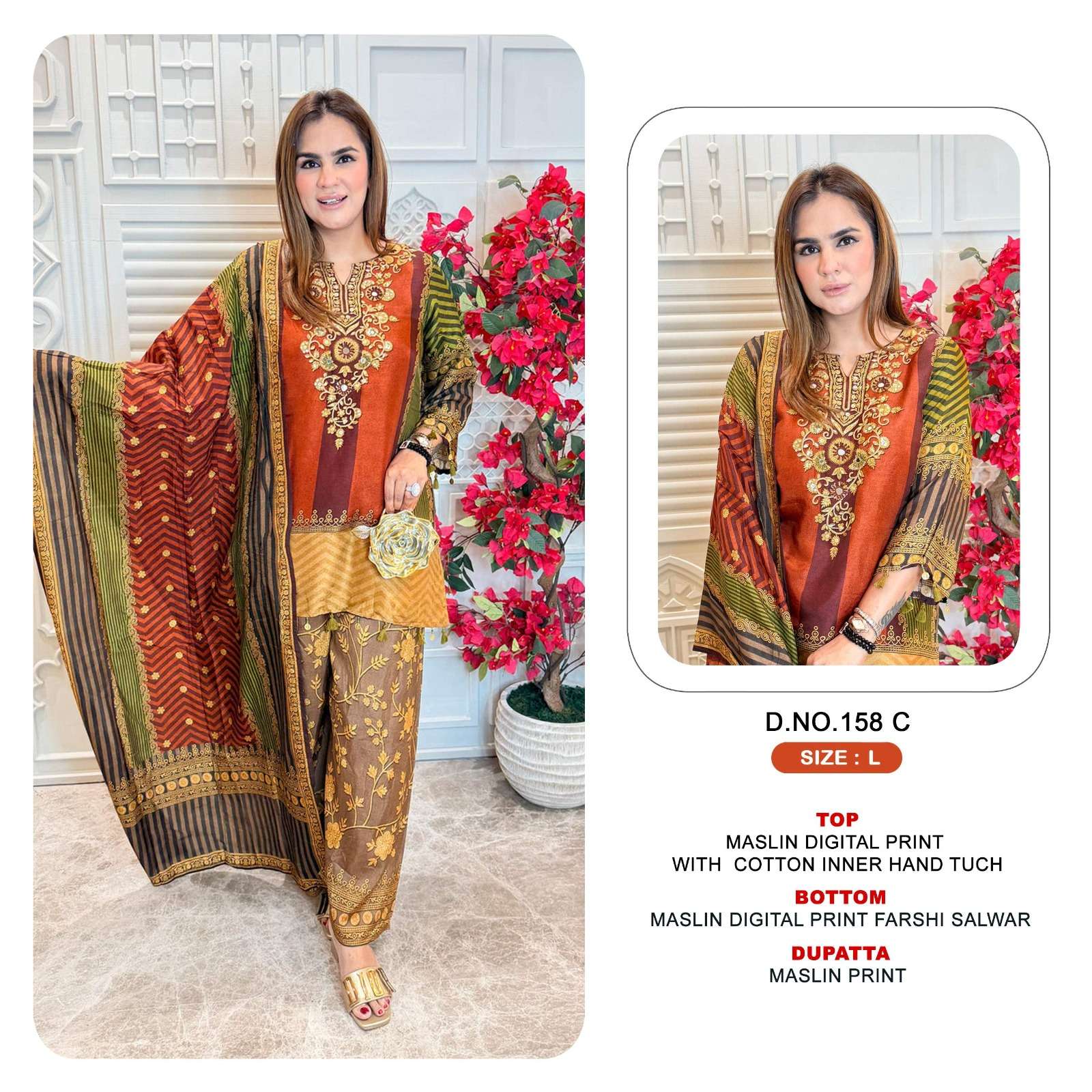 158 MASLIN DIGITAL PRINT AND WORK 3 PIECE SUIT FOR WEDDING TYPE CLOTH SHOP